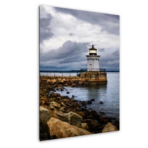 Shining Sentinel: Bug Light Park Portland Maine Lighthouse Nautical Print Black and White Seascape Photography