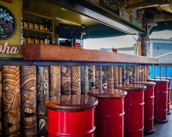 Maui's Bar: Maui Red Bar Counter Chair Canvas Print Hawaii Wall Art Lahaina Travel Photography