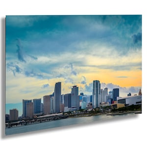 Miami Skyline Twilight Fine Art Photography Print, Biscayne Bay Cityscape Florida Coastal Urban Decor, Downtown High-Rise Panorama Wall Art