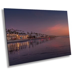 Oceanside Waterfront Beach Serenity: Overlooking Oceanside California From The Pier Seascape Wall Art Sunset Photography Metal Canvas Print