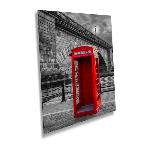 Call of Nostalgia: Red Phone Booth Canvas Print English Phone Booth Photography Wall Art Classic Home Decor
