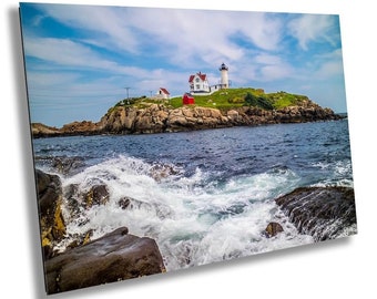 Beacon of Beauty: Nubble Lighthouse Cape Neddick Nautical Photography Metal Canvas Print Wall Art