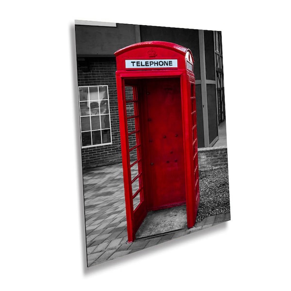 Call Me Classic: Red Phone Booth Metal Canvas Print English Telephone Box Photography Wall Art Home Decor