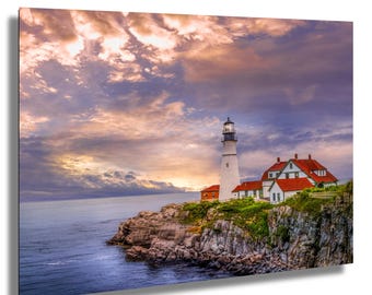 Storm Rolling In: Portland Head Light Lighthouse in Cape Elizabeth Print Wall Art Maine Aluminum/Acrylic/Metal/Canvas Nautical Home Decor