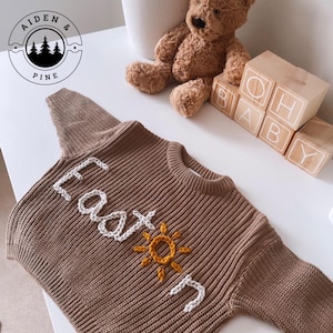 Personalized Baby Sweater -Hand Embroidered Name - Knit Sweater with Name- Knit Pullover Sweater - Baby outfit - Unique Gift - Baby Shower