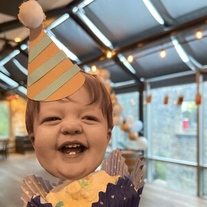 Benutzerdefinierte Gesicht Cupcake Toppers, Erster Geburtstag, Lustiges Gesicht