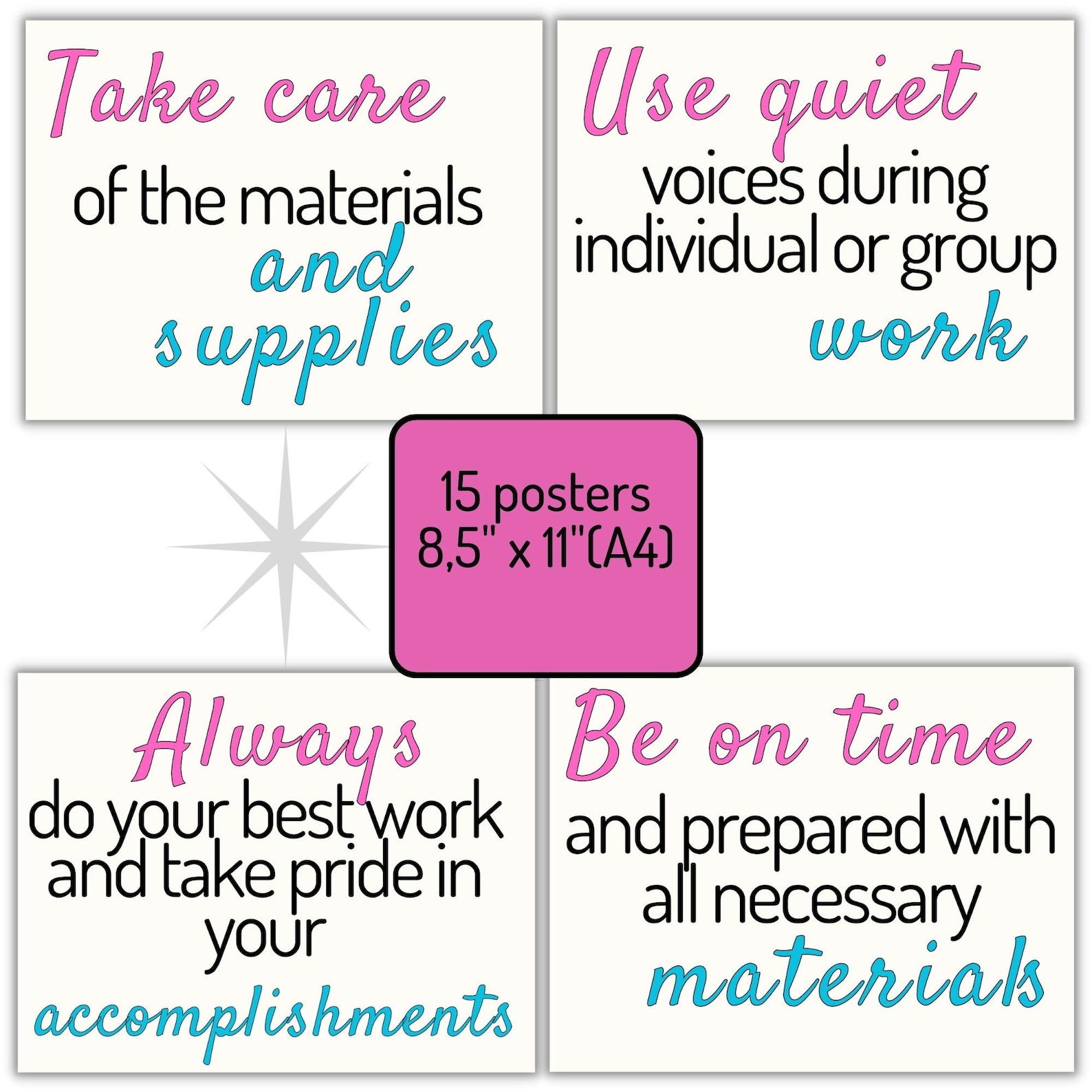 Colorful Classroom Rules Posters Set, Bulletin Boards, Classroom Rules Sign, Expectations Rules