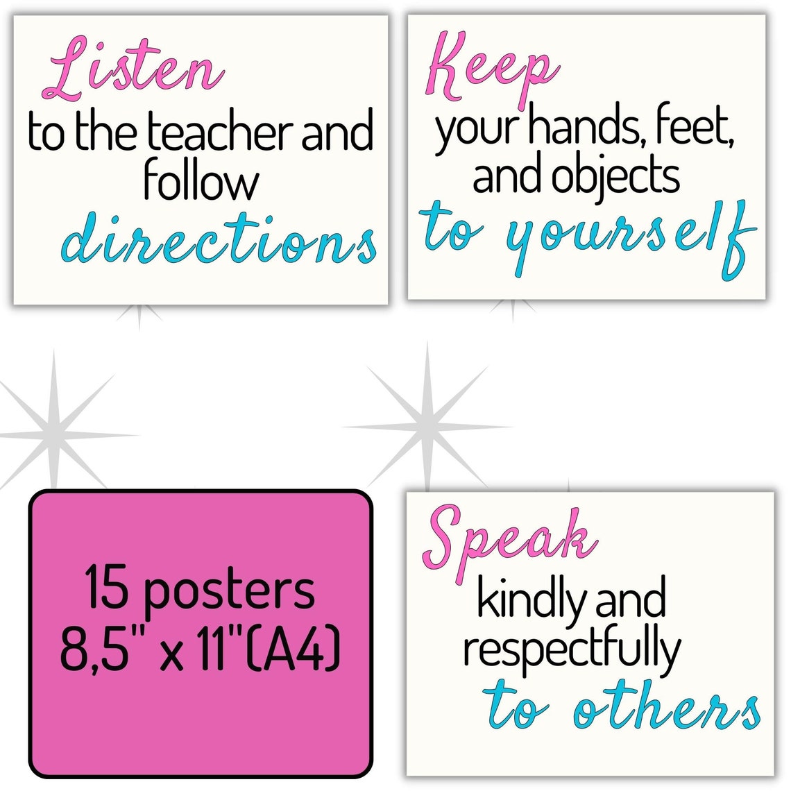 Colorful Classroom Rules Posters Set, Bulletin Boards, Classroom Rules