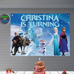 Custom Backdrop, Frozen Party Decorations, Princess Elsa Birthday Banner, Personalize Digital & Printed Poster for Girls