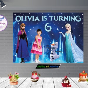 Birthday Decorations, Frozen Backdrop, Personalize Party Supplies Digital or Printed Princess Elsa Banner Poster for Girls with Picture