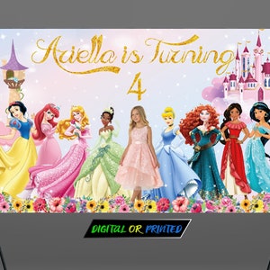 Personalize Princess Backdrop with Picture, Princess Birthday Decorations, Cinderella Birthday Party 6th, 7th, 8th Birthday Banner Girl