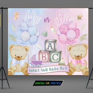 Teddy Bear Gender Reveal Backdrop, He or She Gender Party Backdrop Banner, Boy or Girl Gender Reveal Decorations, Gender Reveal Party Ideas