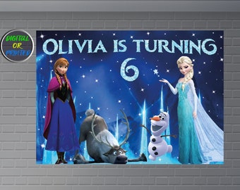 Custom Backdrop, Frozen Party Decorations, Princess Elsa Birthday Banner, Personalize Digital & Printed Poster for Girls