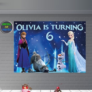 Custom Backdrop, Frozen Party Decorations, Princess Elsa Birthday Banner, Personalize Digital & Printed Poster for Girls