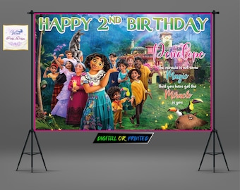 Pancarta de cumpleaños personalizada de Encanto, fondo para fiesta de Isabella (digital o impreso)