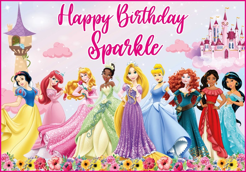 Personalize Princess Backdrop Princess Birthday Decorations Aurora Cinderella Snow Ball Birthday Party 6th 7th 8th Birthday