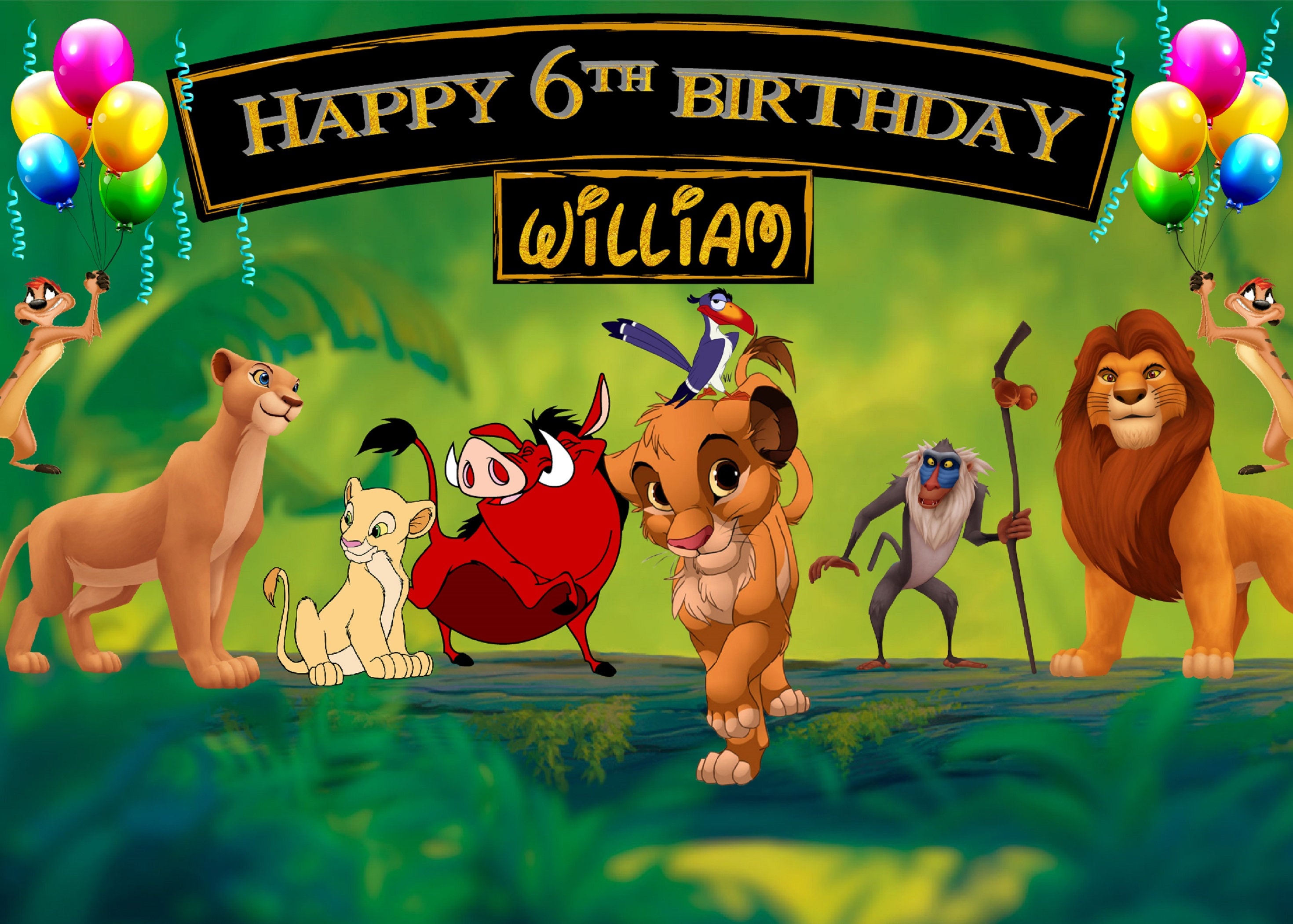Personalized Lion King Birthday Backdrop, Simba and Friends (digital or