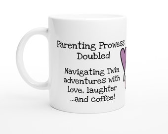 Taza doble divertida con eslogan "Parenting Prowess" hecha para mamás y papás, regalo ideal para el Día de la Madre, el Día del Padre, cumpleaños, Navidad, mamá.