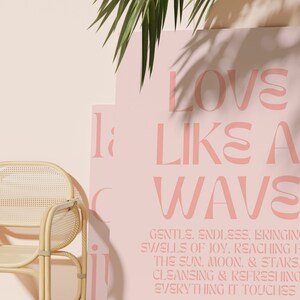 Pink Boho Waves Poster Printable Art for Surf Nursery or Beach Kids room