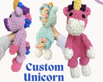 Design your own, Crochet UNICORN, Snuggler, Stuffed Animal, Handmade, Lovey