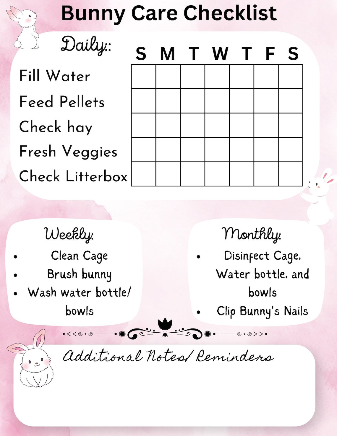 Bunny Care Checklist Daily, Weekly, and Monthly Care for Your Bun Etsy