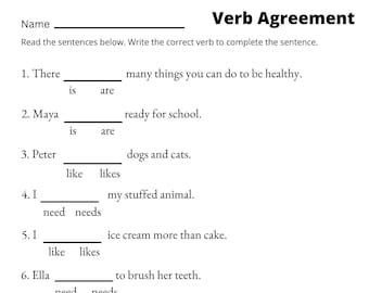 Verb Agreement Worksheets - Printable - 3rd and 4th grade sentence worksheets