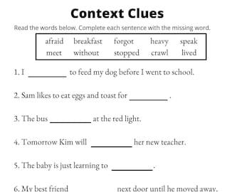 Context Clues Worksheets - Vocabulary - Printable - 1st through 3rd Grade -