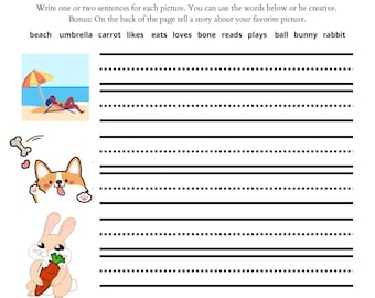 Creative Sentence Writing Picture Prompts-1st through 3rd Grade-Writing-Spelling-Printable