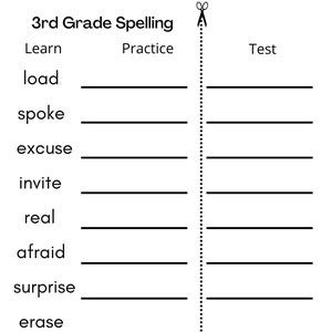 8 Printable Third Grade Spelling - Writing - Spelling Test