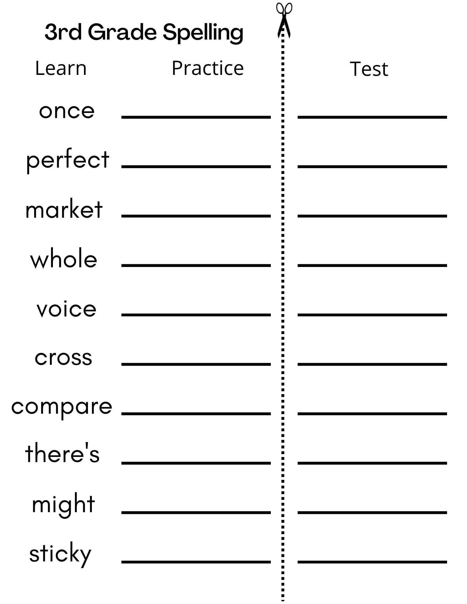 8 printable third grade spelling writing spelling test etsy