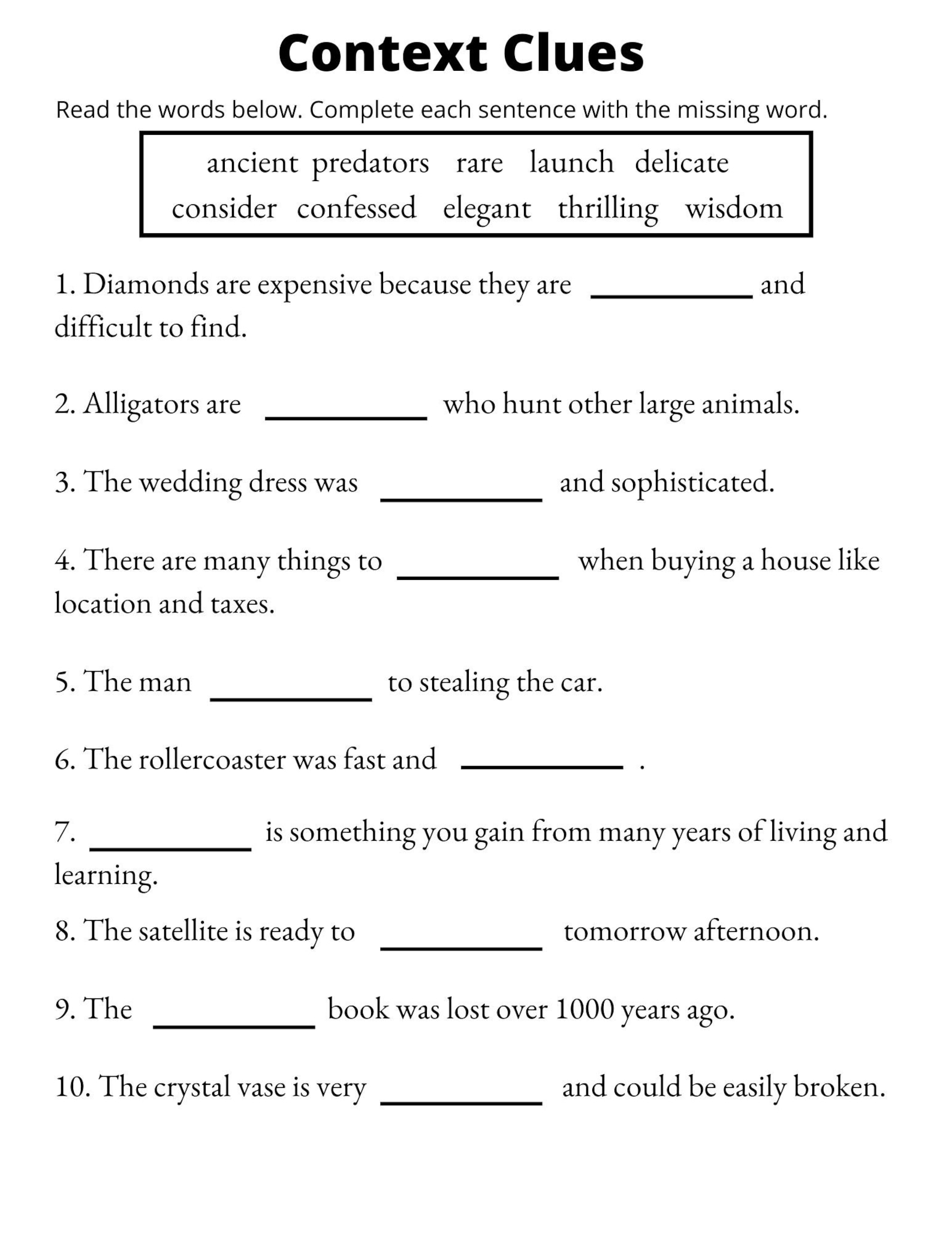 Context Clues Worksheets Vocabulary Printable 1st Through 3rd Grade Etsy