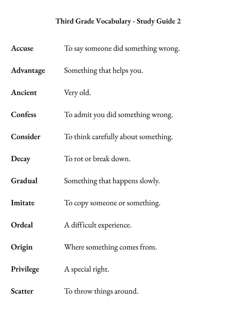 Third Grade Vocabulary Worksheets With Definitions-sentence Writing ...