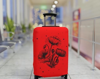 Funda para maleta con ilustración de amapola roja y protector floral para maleta