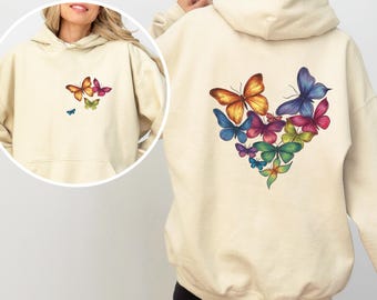 Felpa con cappuccio a grappolo di farfalle colorate, farfalle monarca vivaci e multicolori per l'estate