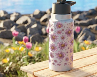 Floral Stainless Steel Tumbler, Pink Daisy Design, Travel Mug, Eco-Friendly Drinkware, Gift for Nature Lovers, Coffee Container