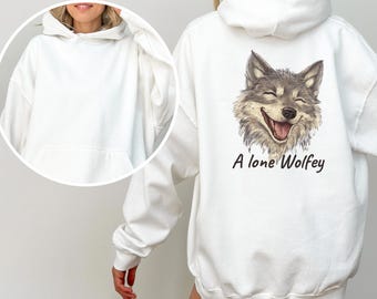 Lonely Wolf Hoodie. A hoodie with a cute smiling wolf face.