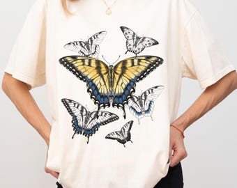 T-shirt papillon unisexe mignon T-shirt inspiré de la nature avec une chemise graphique esthétique à imprimé papillon pour femme et homme