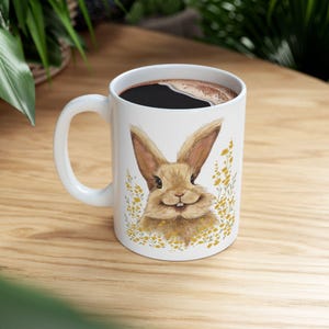 Whimsical Bunny Ceramic Mug, Cute Bunny Mug, Animal Lover Gift, Spring Decor, Unique Tea Cup