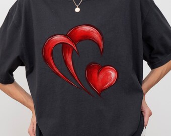 Red Heart Brushstroke Hearts T-Shirt  Romantic Heart Graphic