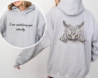 遊び心のある猫パーカー | 猫好きの方への快適なスウェットシャツ、ユニセックスギフト、カジュアルウェア、誕生日プレゼント、かわいい動物アパレル