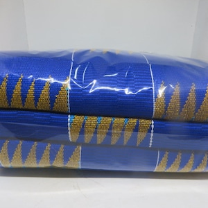 Ghanaian Kente Cloth Asante (Unity)Authentic Kente Fabric Royal Blue & Gold Sparkle 2 -10yrds 100%  Cotton Handwoven in Ghana