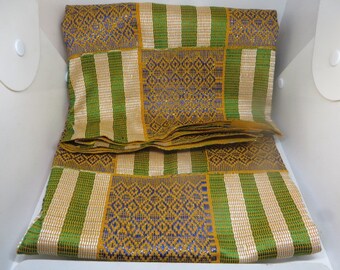 Authentic EWE Kente Cloth, Kente Handwoven, Ewe Bintage Kente, Royal Green & Gold Sparkle, 2 -10 yards 100% Cotton Handwoven in Volta Ghana