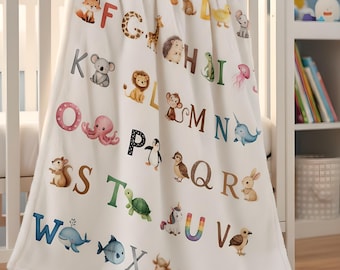 Peluche en velours côtelé Alphabet animalier | Jeté pour chambre d'enfant ABC