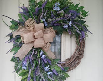 Lavender Wreath, Spring Wreath, Summer Wreath, Everyday Wreath, Front Door Décor, Modern Farmhouse Home Décor, French Country Décor