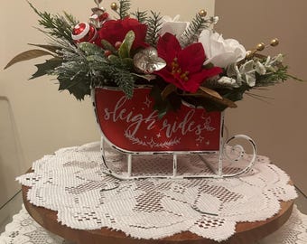 Christmas Sleigh Centerpiece|Christmas Centerpiece|Christmas Floral Centerpiece|Christmas Arrangement|Winter Centerpiece, Christmas Decor
