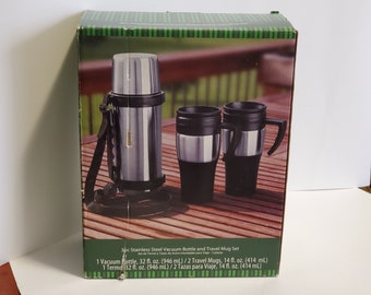 3pc Stainless Steel Vacuum Bottle (32oz) and 2 Travel Mugs (14oz) New