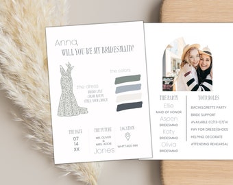 Bridesmaid Info Card Template, Bridal Party Info Card, Bridesmaid Information Card, Modern Minimalist Bridesmaid