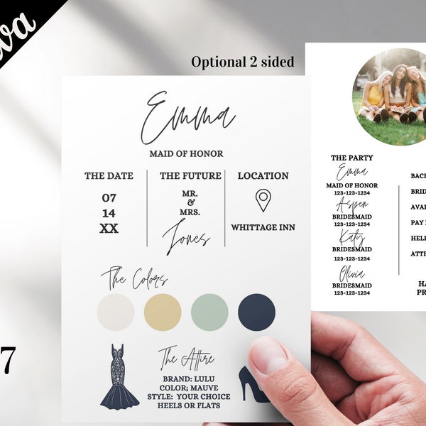 Bridesmaid Info Card Template, Bridal Party Info Card, Bridesmaid Information Card, Printable Bridesmaid Proposal, Rustic,