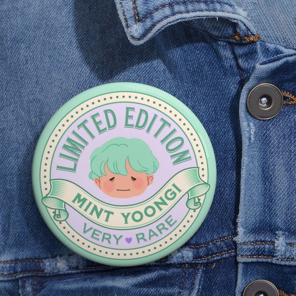 BTS Pin Buttons | BTS inspired button | Mint Yoongi | cartoon design | Fanmade Design | Yoongi Suga