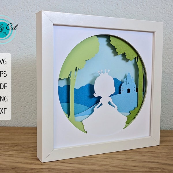 3D Princess Shadow Box SVG | Princess Nursery Decor Clip Art | Layered Paper Art | 3D Paper Art